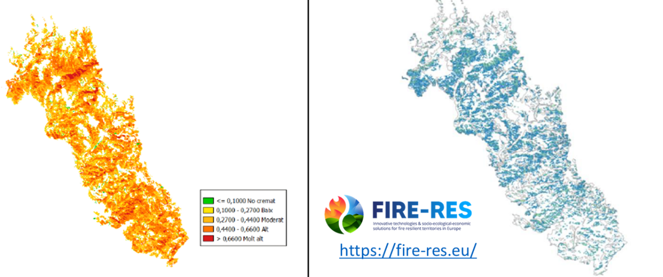 Burnt area mapping, severity ans emissions of C02 eq emitted (wildfire Torres de l’Espanyol 2017)